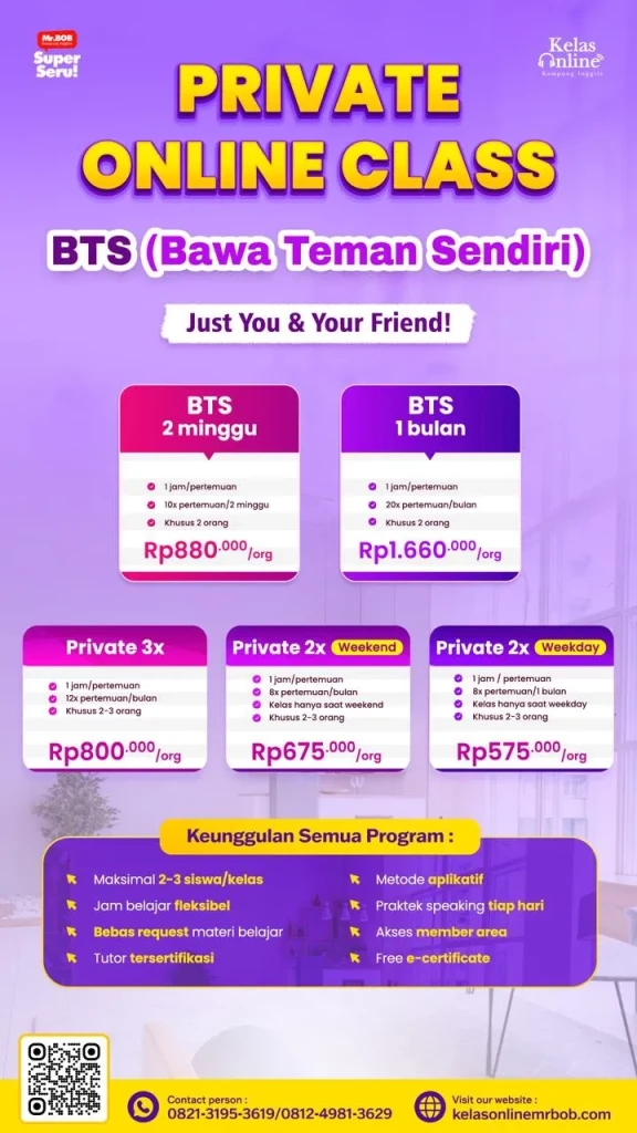 Serunya Belajar Bahasa Inggris Bareng Bestie di Private Online Class - Kelas Online Mr.BOB Kampung Inggris