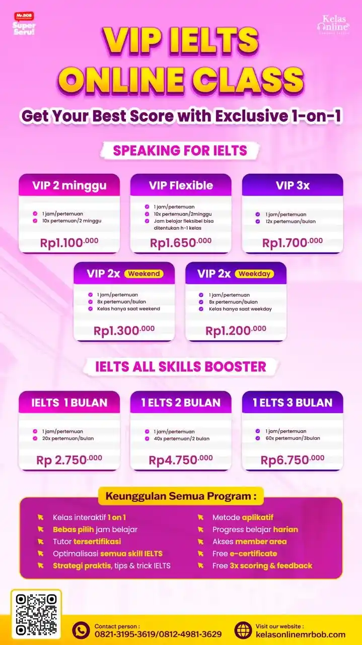Kursus IELTS Online Terbaik Bersama VIP Class 2 Kursus IELTS Online Terbaik 1 on 1: Raih Skor Impian Bersama VIP Class Mr. BOB