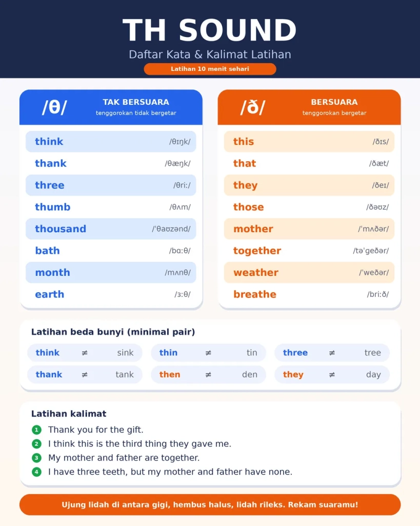 Cara Membaca Huruf TH dengan Benar + Contoh & Latihan 3 Cara Membaca Huruf TH dengan Benar + Contoh & Latihan